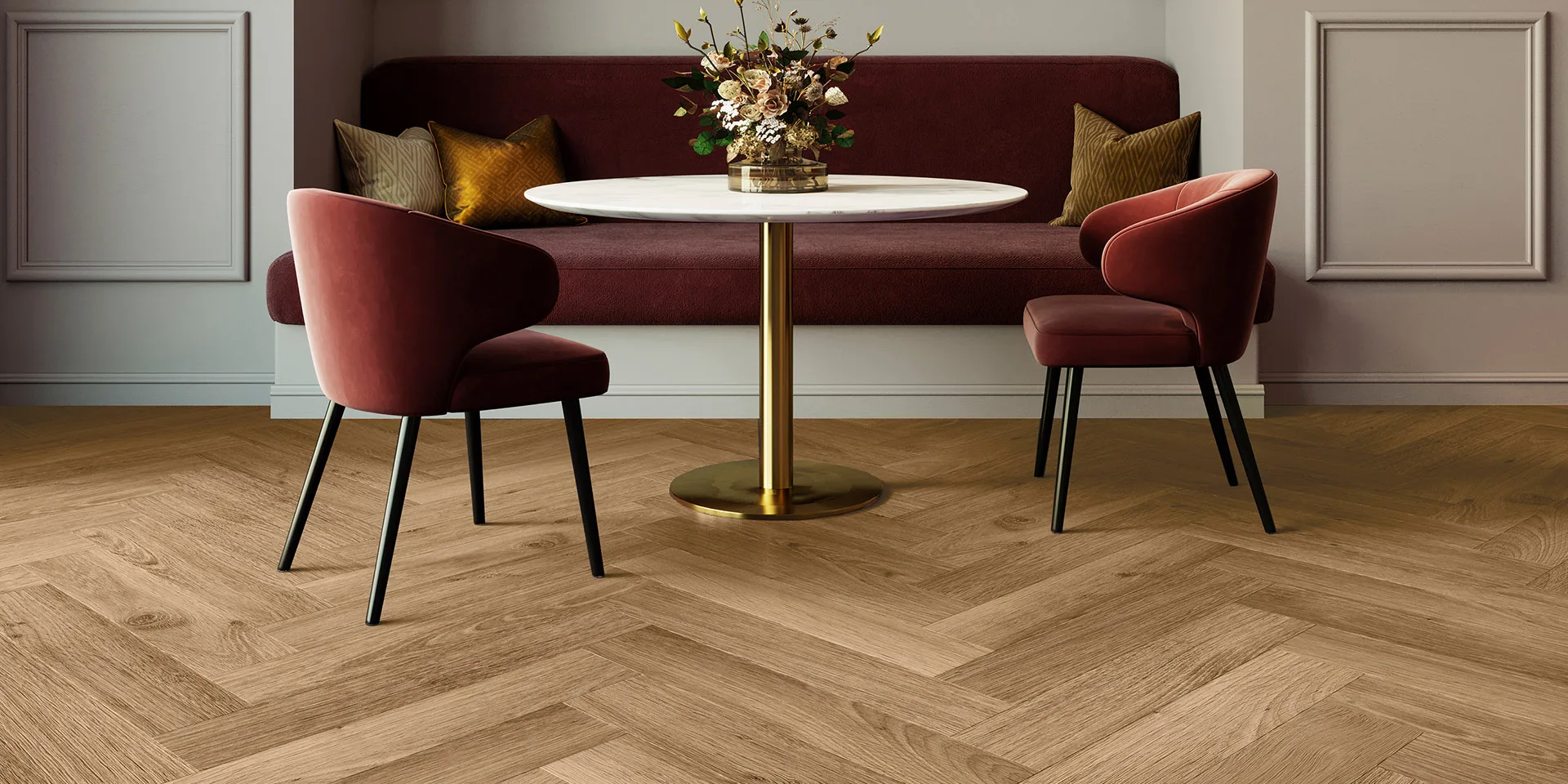 Maximus Highland Oak Herringbone — Classic (aranżacja)